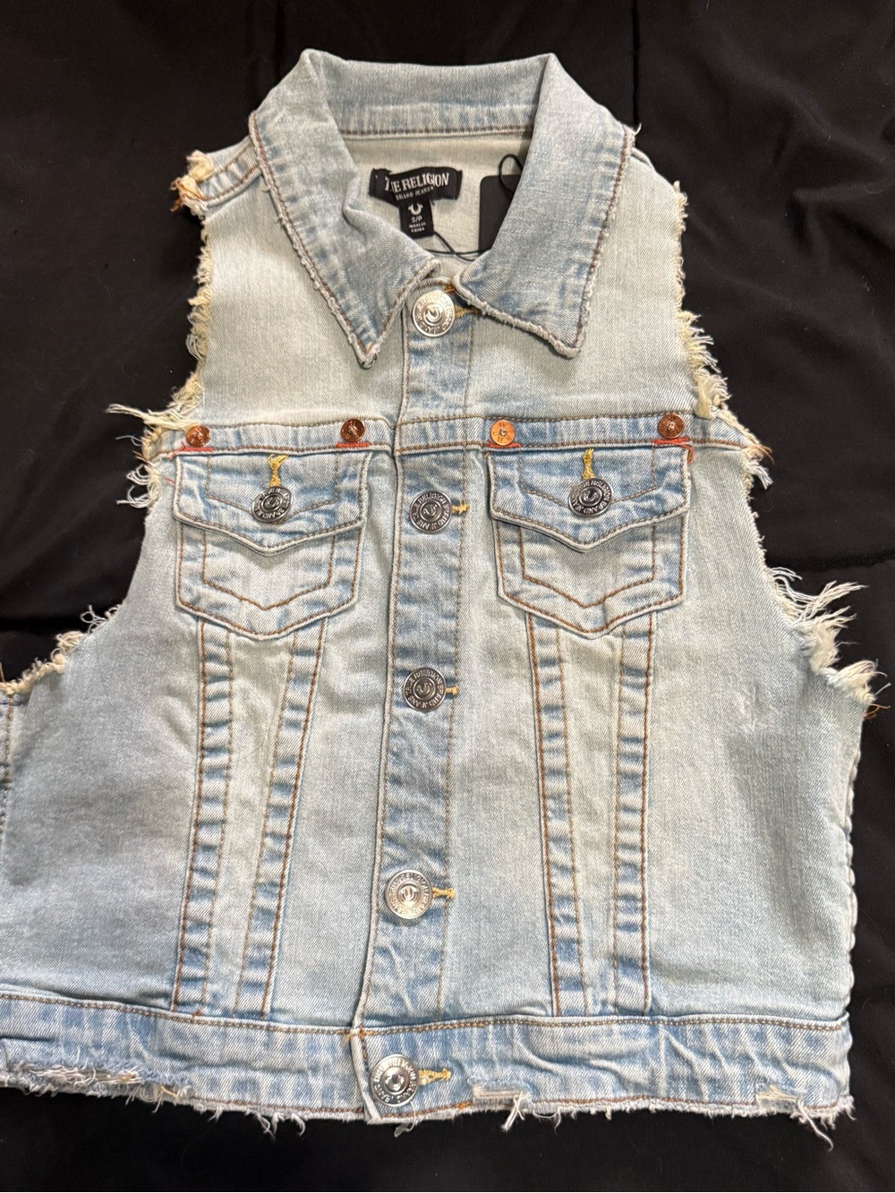 NWT True Religion Shrunken Jimmy Denim Vest Size S